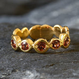 Gold Garnet ring, Natural Garnet, January Birthstone, Half Eternity Band, Stackable Ring, Red Diamond Ring, Bubble Band, Gold Vermeil Ring