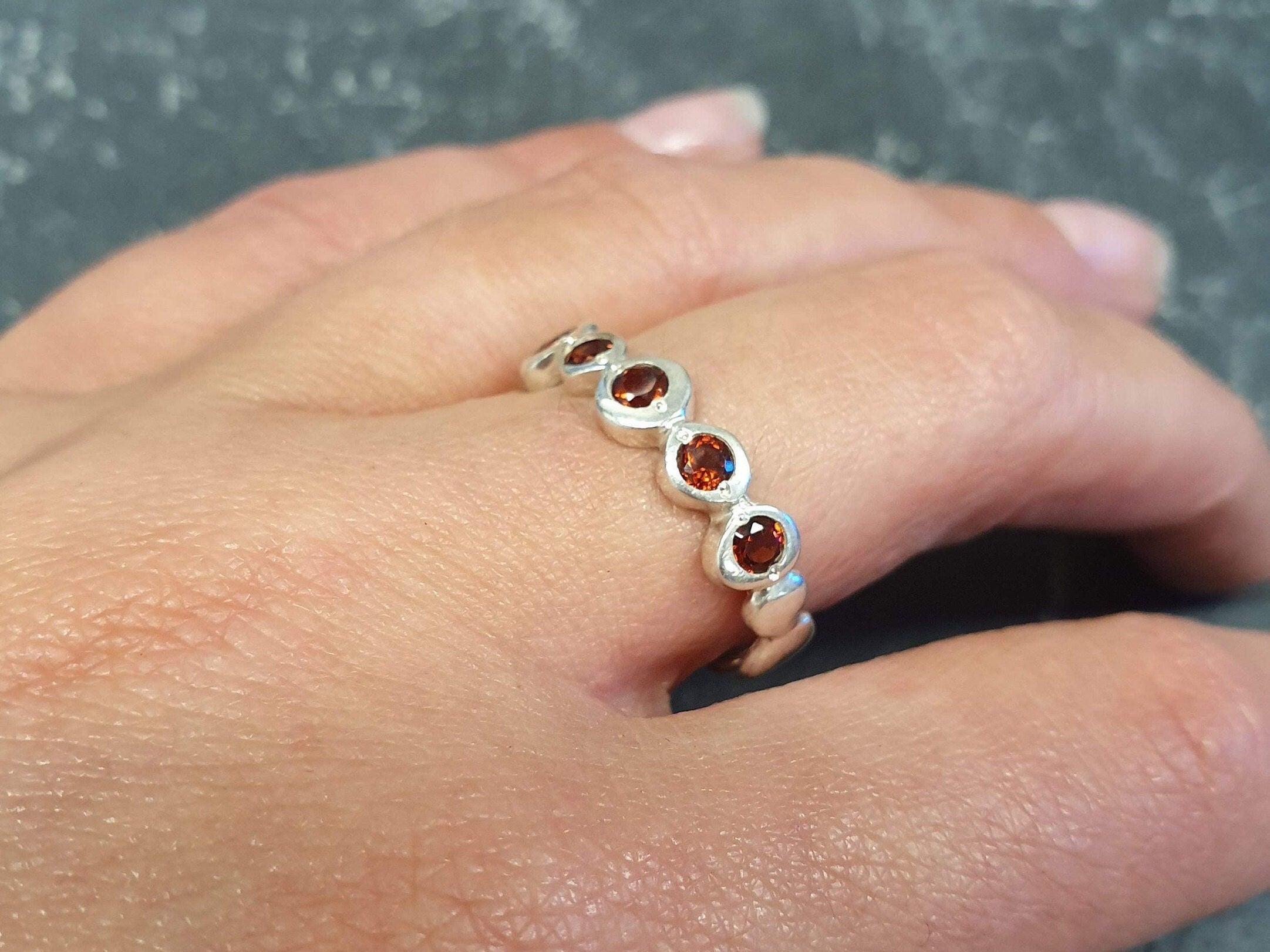 Gold Garnet ring, Natural Garnet, January Birthstone, Half Eternity Band, Stackable Ring, Red Diamond Ring, Bubble Band, Gold Vermeil Ring(2)