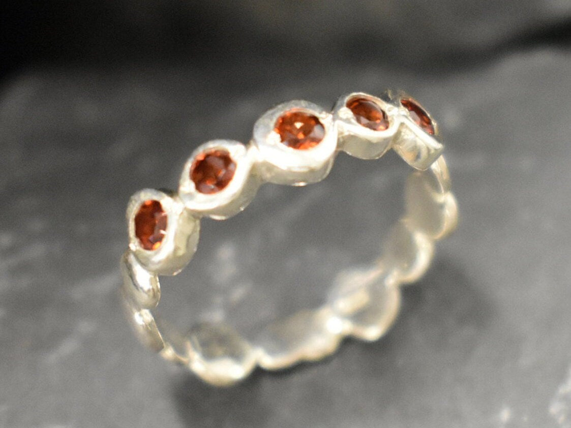 Gold Garnet ring, Natural Garnet, January Birthstone, Half Eternity Band, Stackable Ring, Red Diamond Ring, Bubble Band, Gold Vermeil Ring(2)