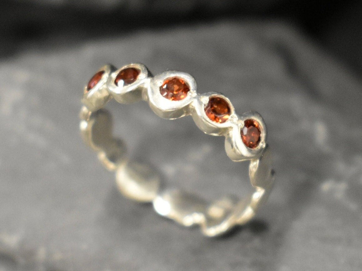 Gold Garnet ring, Natural Garnet, January Birthstone, Half Eternity Band, Stackable Ring, Red Diamond Ring, Bubble Band, Gold Vermeil Ring(2)