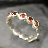 Garnet Gold Ring - Gold Bubble Band - Red Stackable Ring
