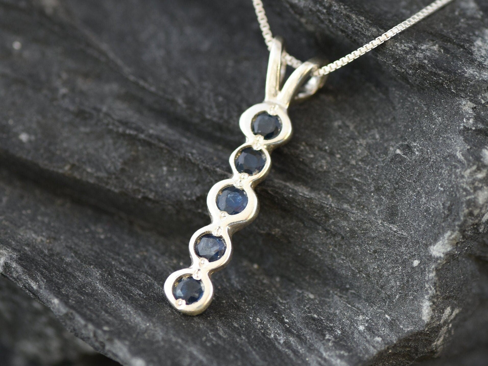 Gold Sapphire Pendant, Gold Bubble Pendant, Natural Sapphire, September Birthstone, Blue Pendant, Dainty Pendant, Vertical Pendant, Vermeil(3)