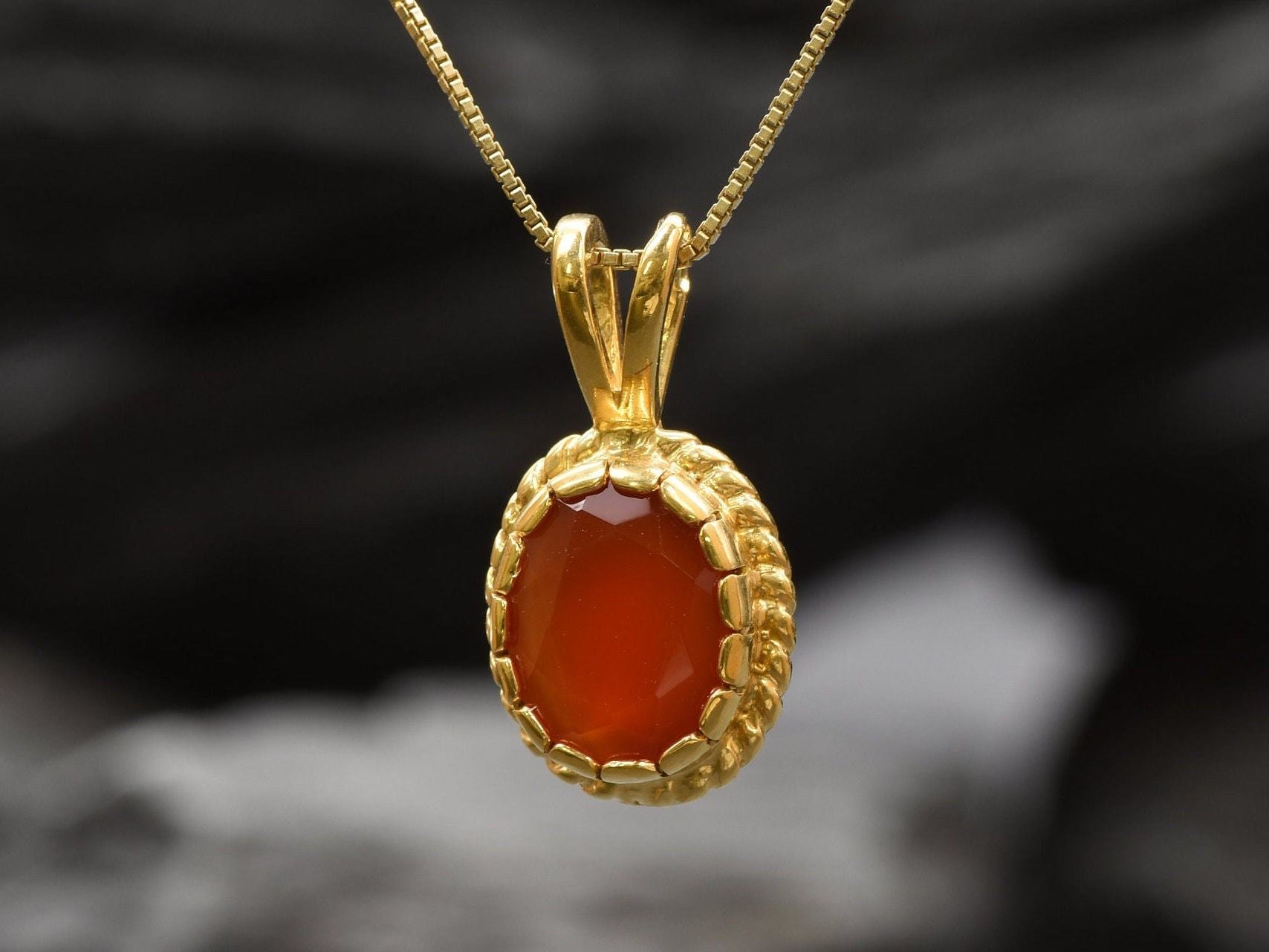 Gold Carnelian Necklace, Victorian Pendant, Natural Carnelian, Gold Carnelian Necklace, Red Agate Necklace, Carnelian Gift, Christmas Gift