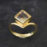 Gold Citrine Ring, Natural Citrine, November Ring, Gold Solitaire Ring, Vintage Gold Ring, Citrine Ring, Yellow Dimond Ring, 925 Silver Ring