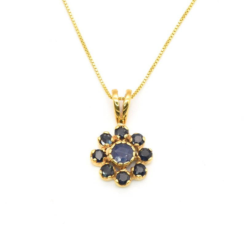 Blue Flower Gold Pendant - Natural Sapphire Necklace, Gold Sapphire Pendant made in 18k Gold Vermeil. Ideal for everyday wear and perfect for birthday gifting and special occasions.