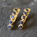 Gold Sapphire Bubble Earrings - Natural Sapphire, Long Bezel Earrings made in 18k Gold Vermeil. Ideal for everyday wear and perfect for birthday gifting and special occasions.