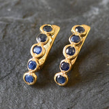 Gold Sapphire Bubble Earrings - Natural Sapphire, Long Bezel Earrings made in 18k Gold Vermeil. Ideal for everyday wear and perfect for birthday gifting and special occasions.