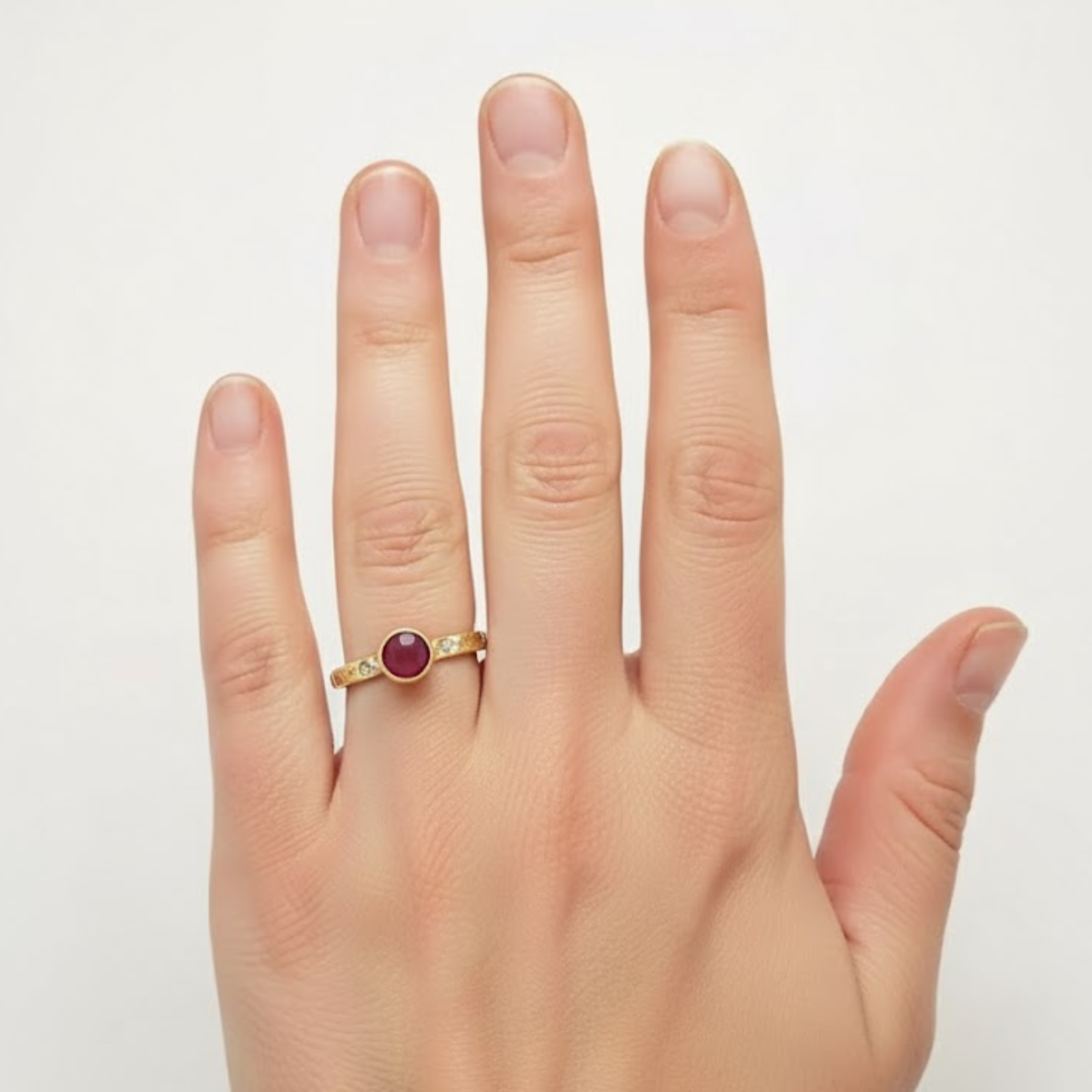 Beautiful 18k Gold Vermeil ring featuring a Round Natural Red Ruby, a meaningful gift for July birthdays and cherished moments.