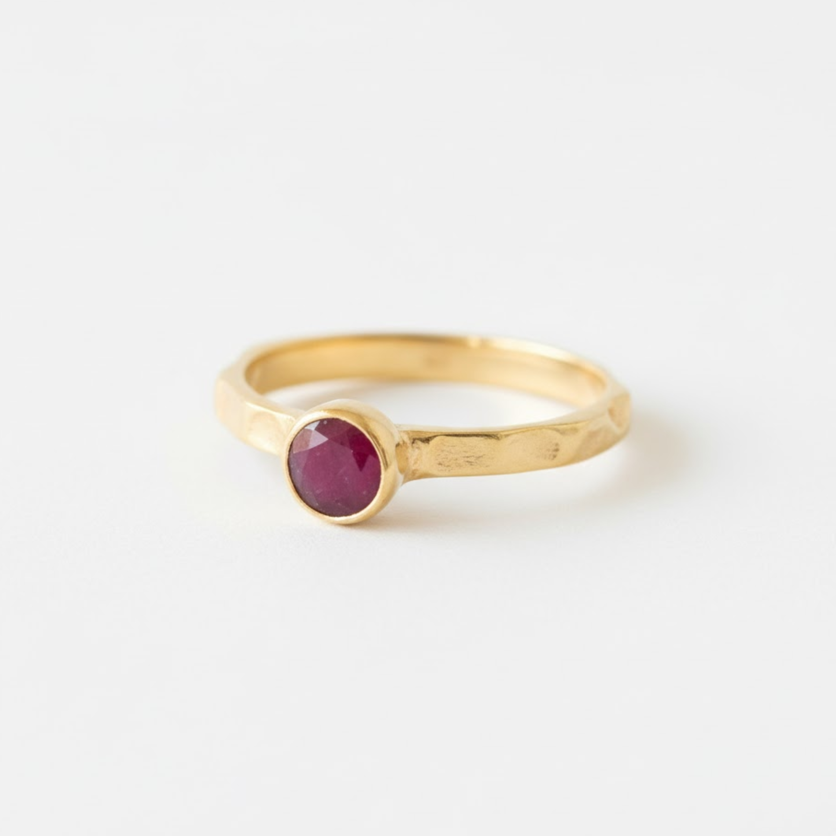 Natural Ruby Ring made in 18k Gold Vermeil with Round Natural Red Ruby in Bezel setting, July Birthstone gift idea, symbolizes nobility, purity, and passion, ideal for everyday wear and perfect for birthday gifting and special occasions.