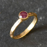 Gold Ruby Ring, Created Ruby, Ruby Solitaire Ring, Round Ruby Ring, Ruby Promise Ring, Created Ruby Ring, Red Stone Ring, Hammered Band, 18K