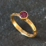 Gold Ruby Ring, Created Ruby, Ruby Solitaire Ring, Round Ruby Ring, Ruby Promise Ring, Created Ruby Ring, Red Stone Ring, Hammered Band, 18K