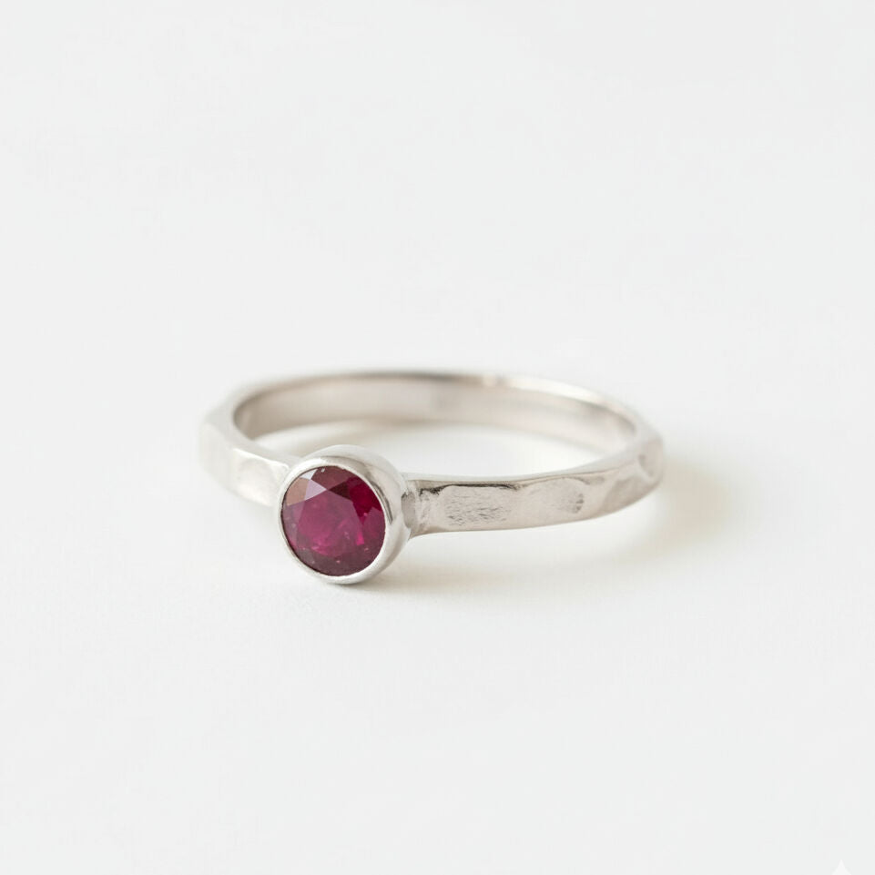 Chic 925 Sterling Silver ring showcasing a stunning round Natural Red Ruby, ideal for daily wear and meaningful gifts.