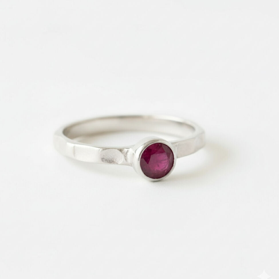 Natural Ruby Ring made in 925 Sterling Silver with Round Natural Red Ruby in Solitaire setting, July Birthstone gift idea, symbolizes nobility, purity, and passion, ideal for everyday wear and perfect for birthday gifting and special occasions.