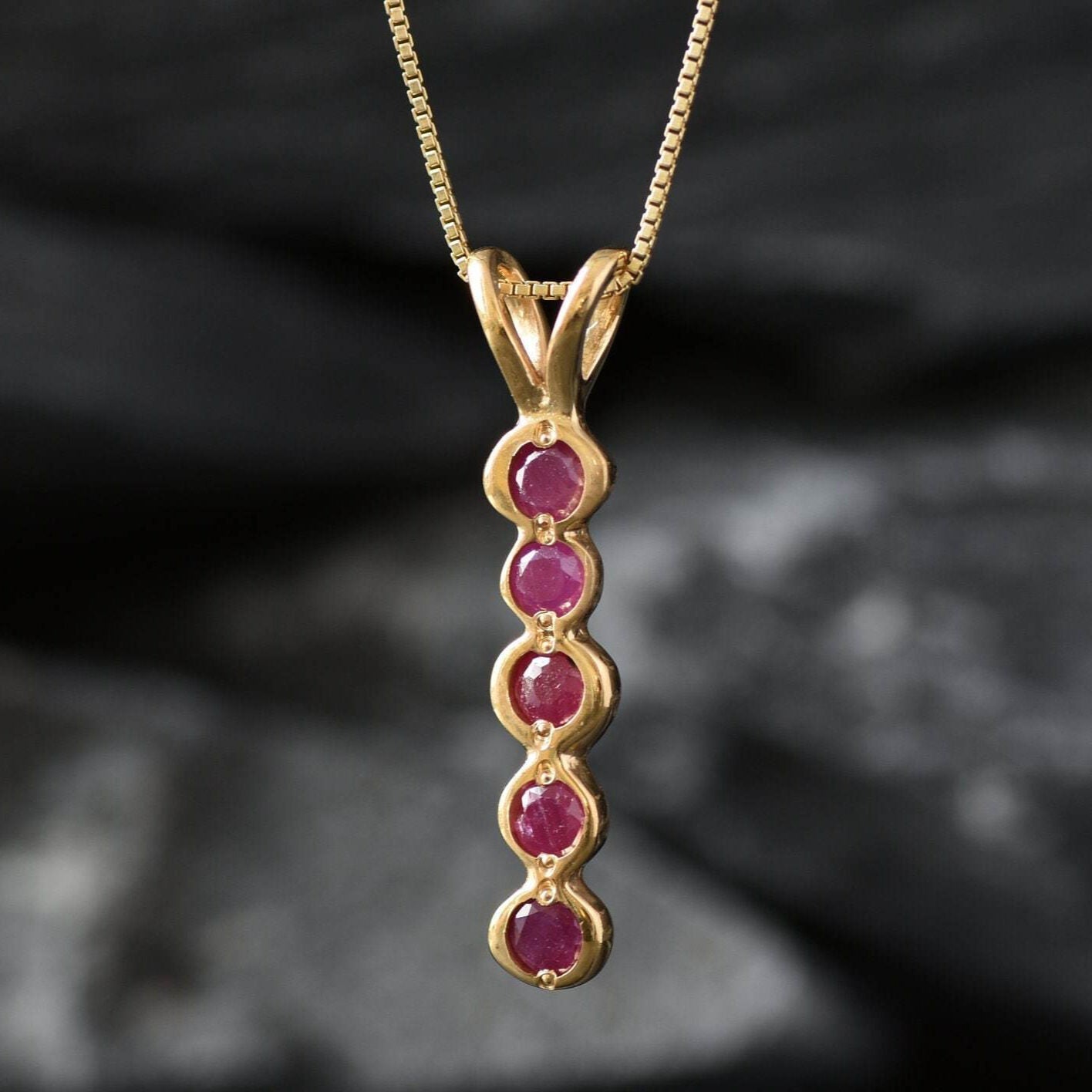 Elegant 18k Gold Vermeil Ruby Pendant, featuring a round natural red ruby, perfect for birthdays and special occasions.