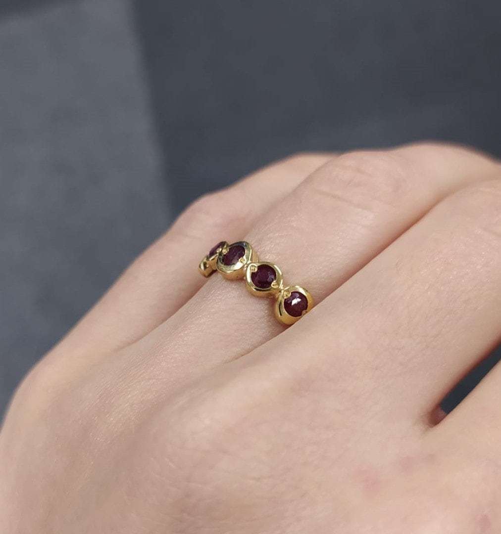 Elegant 18k Gold Vermeil Natural Ruby Ring, July birthstone symbolizing passion and purity, perfect for birthdays and special occasions.