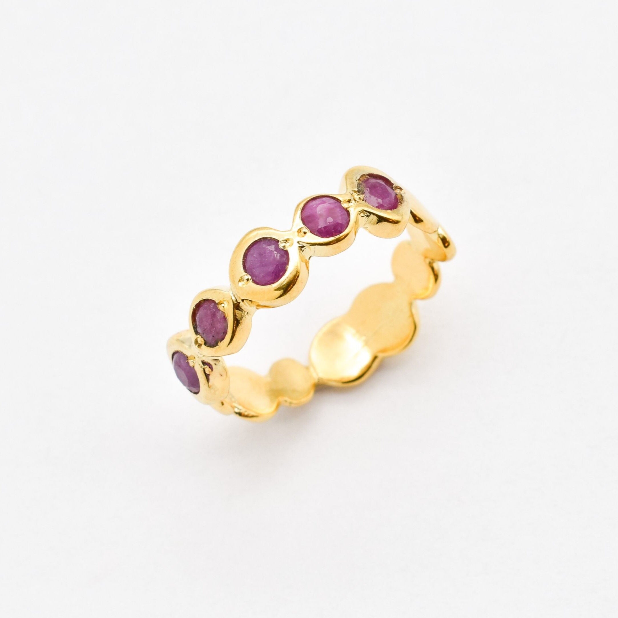 Natural Ruby Ring made in 18k Gold Vermeil with Round Natural Red Ruby in Flush setting, July Birthstone gift idea, symbolizes nobility, purity, and passion, ideal for everyday wear and perfect for birthday gifting and special occasions.