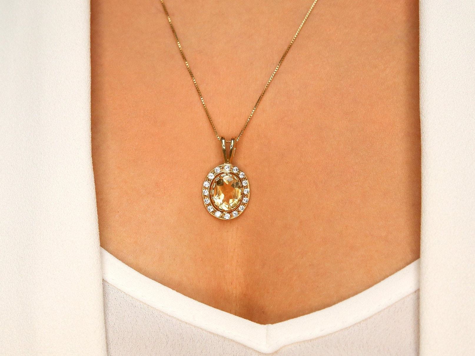 Gold Citrine Pendant, Natural Citrine, November Birthstone, Gold Vintage Pendant, Gold Dainty Pendant, Yellow Pendant, Gold Vermeil Pendant