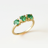 Created Emerald Ring made in 18k Gold Vermeil with Round Created Green Emerald in Three-Stone setting, May Birthstone gift idea, symbolizes, ideal for everyday wear and perfect for birthday gifting and special occasions.