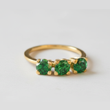Stunning 18k Gold Vermeil Ring with Three Created Emeralds, a beautiful May birthstone gift for special occasions and daily elegance.
