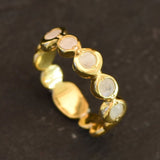 Gold Moonstone Ring, Natural Rainbow Moonstone, June Birthstone, Gold Bubble Band, Moonstone Band, Stackable Band, Bezel Band, Boho Ring
