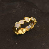 Gold Moonstone Ring, Natural Rainbow Moonstone, June Birthstone, Gold Bubble Band, Moonstone Band, Stackable Band, Bezel Band, Boho Ring