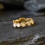 Gold Moonstone Ring, Natural Rainbow Moonstone, June Birthstone, Gold Bubble Band, Moonstone Band, Stackable Band, Bezel Band, Boho Ring