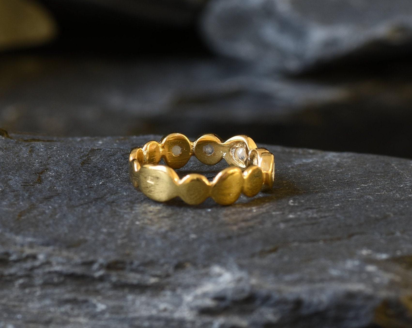 Gold Moonstone Ring, Natural Rainbow Moonstone, June Birthstone, Gold Bubble Band, Moonstone Band, Stackable Band, Bezel Band, Boho Ring