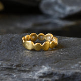 Gold Moonstone Ring, Natural Rainbow Moonstone, June Birthstone, Gold Bubble Band, Moonstone Band, Stackable Band, Bezel Band, Boho Ring