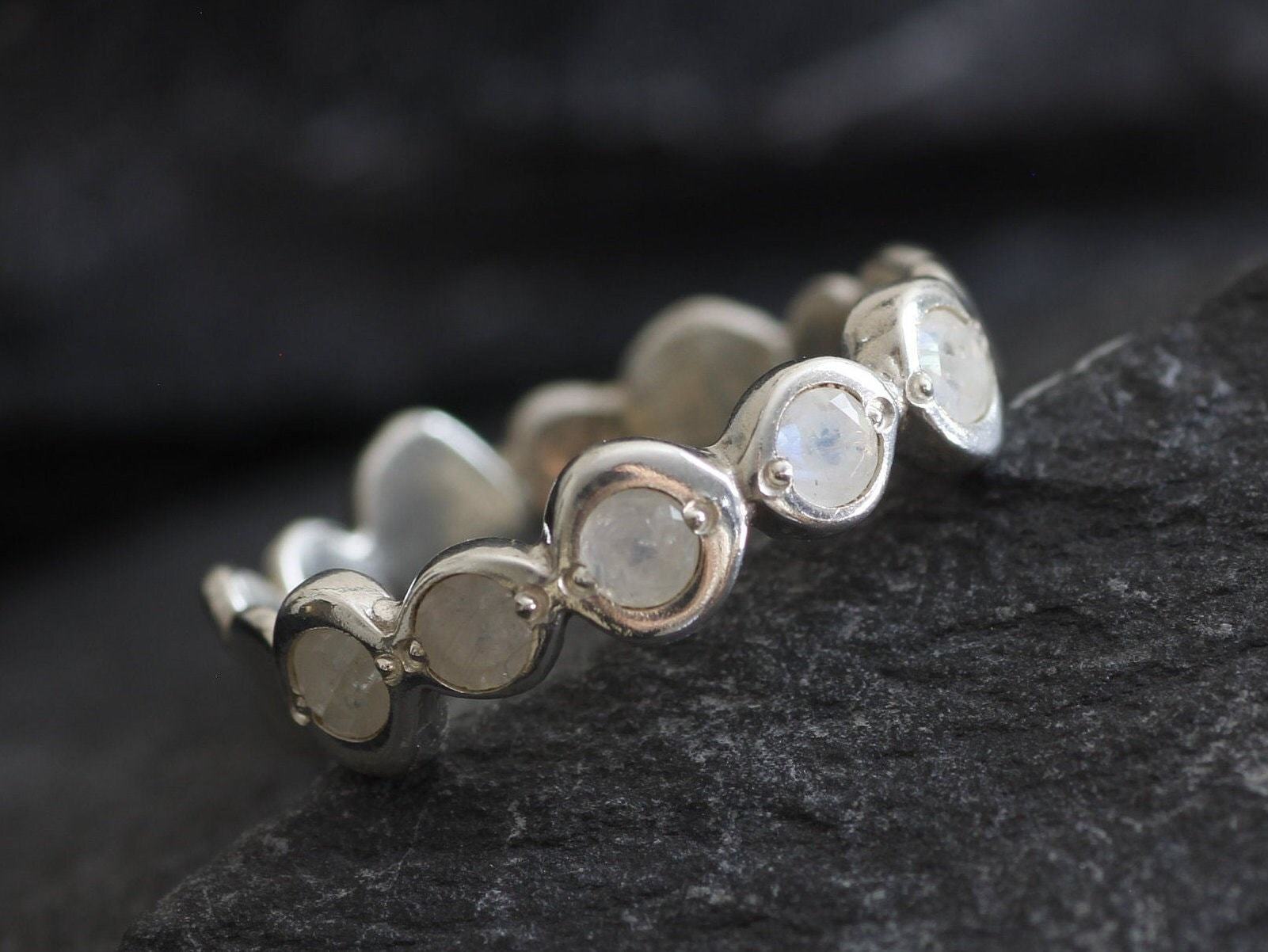 Gold Moonstone Ring, Natural Rainbow Moonstone, June Birthstone, Gold Bubble Band, Moonstone Band, Stackable Band, Bezel Band, Boho Ring(2)
