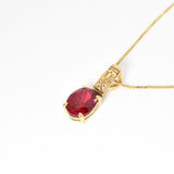 Gold Ruby Pendant, Created Ruby, Red Boho Pendant, Vintage Pendant, Ruby Necklace, Vertical Pendant, Long Red Pendant, Gold Plated Vermeil