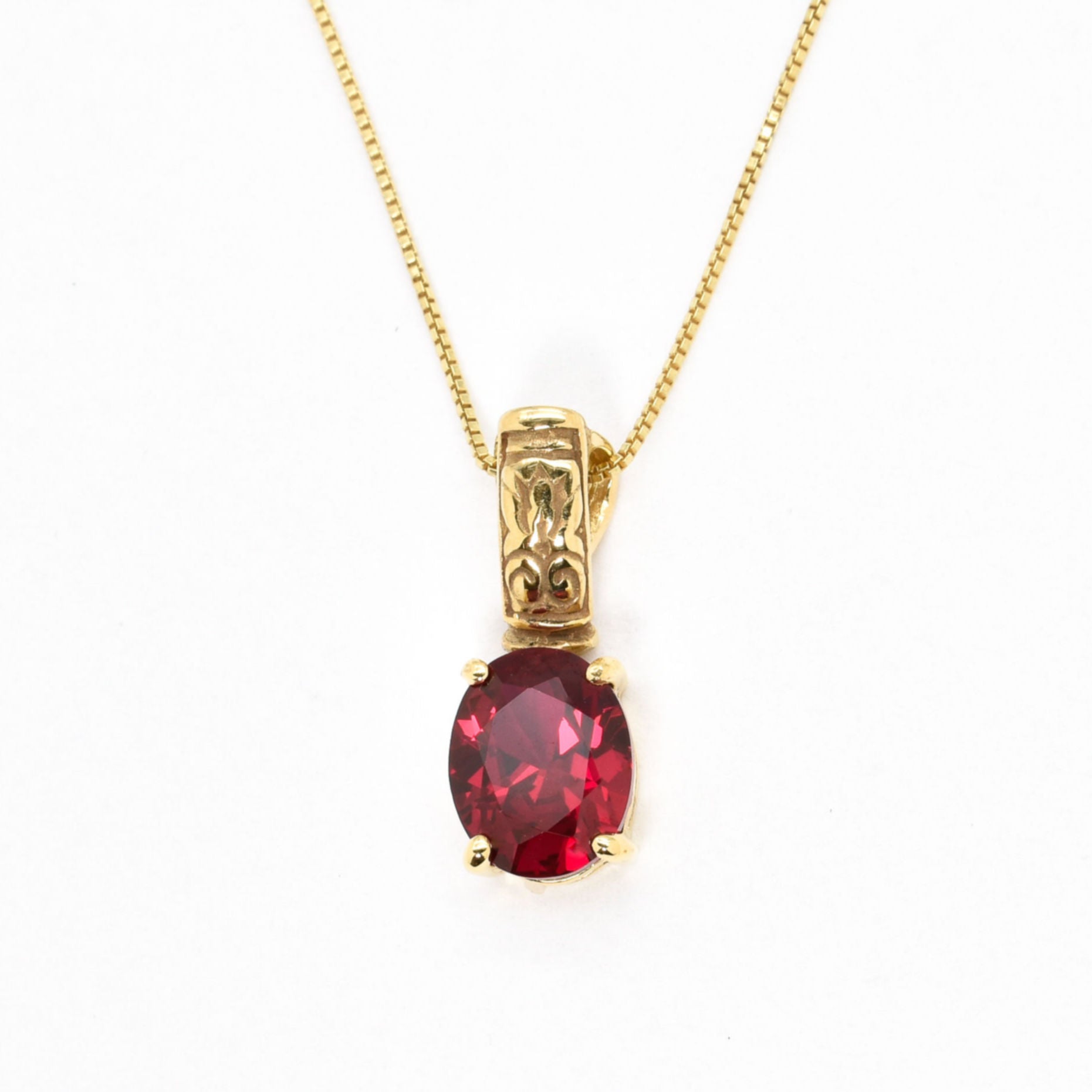 Gold Ruby Pendant, Created Ruby, Red Boho Pendant, Vintage Pendant, Ruby Necklace, Vertical Pendant, Long Red Pendant, Gold Plated Vermeil