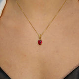 Gold Ruby Pendant, Created Ruby, Red Boho Pendant, Vintage Pendant, Ruby Necklace, Vertical Pendant, Long Red Pendant, Gold Plated Vermeil