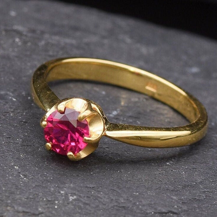 Solitaire Ruby Ring, Promise Ruby Ring, Gold Ruby Ring, Engagement Ruby Ring, Created Ruby, Gold Ruby Band, Red Diamond Ring,18K Gold Plated