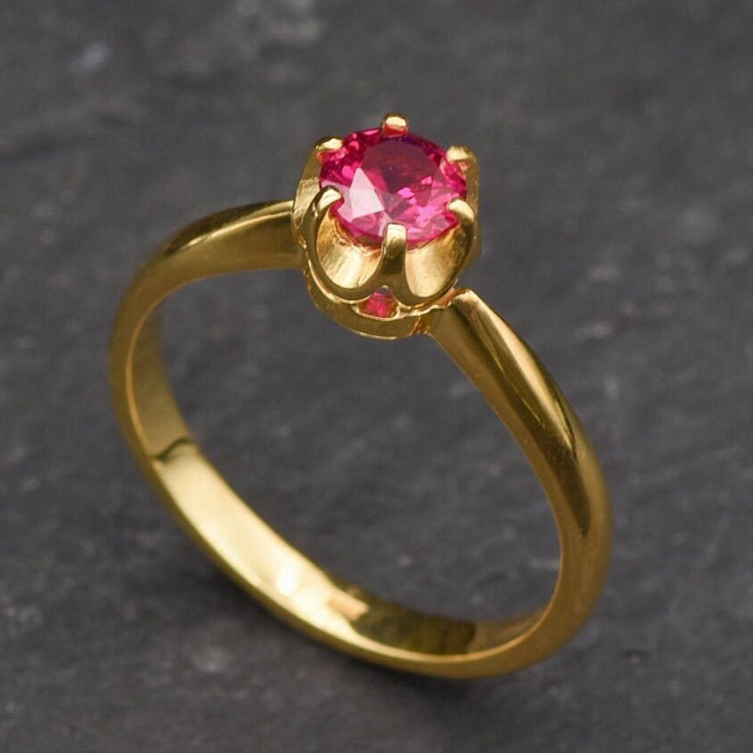 Solitaire Ruby Ring, Promise Ruby Ring, Gold Ruby Ring, Engagement Ruby Ring, Created Ruby, Gold Ruby Band, Red Diamond Ring,18K Gold Plated