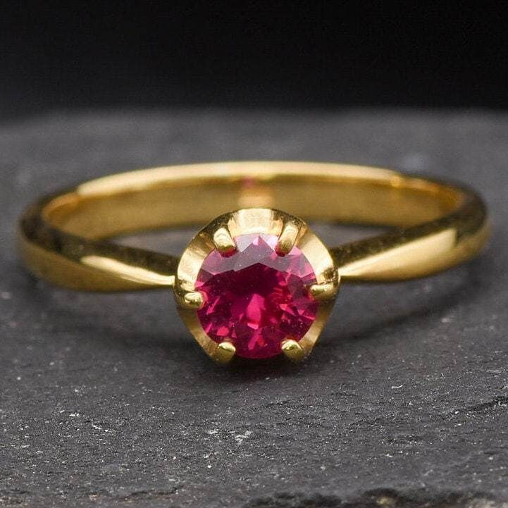 Solitaire Ruby Ring, Promise Ruby Ring, Gold Ruby Ring, Engagement Ruby Ring, Created Ruby, Gold Ruby Band, Red Diamond Ring,18K Gold Plated