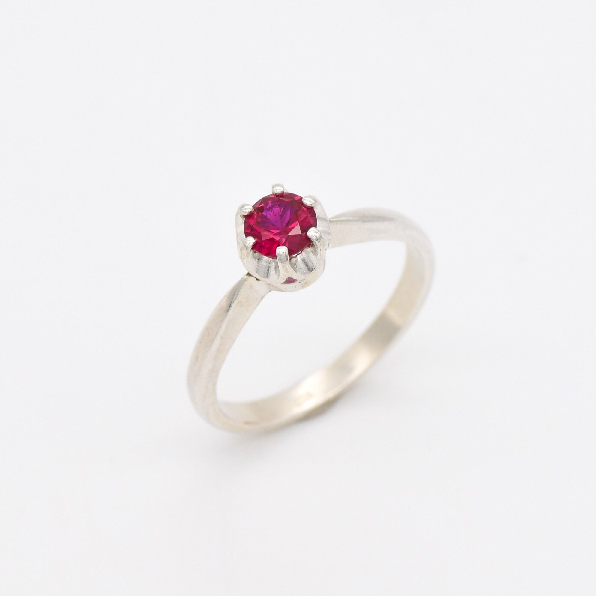 Created Ruby Ring made in 925 Sterling Silver with Round Created Red Ruby in Solitaire setting, July Birthstone gift idea, symbolizes nobility, purity, and passion, ideal for everyday wear and perfect for birthday gifting and special occasions.