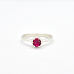 Charming 925 Sterling Silver Ruby Ring in Solitaire design, a flawless July birthstone gift representing elegance and strength.