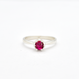 Charming 925 Sterling Silver Ruby Ring in Solitaire design, a flawless July birthstone gift representing elegance and strength.