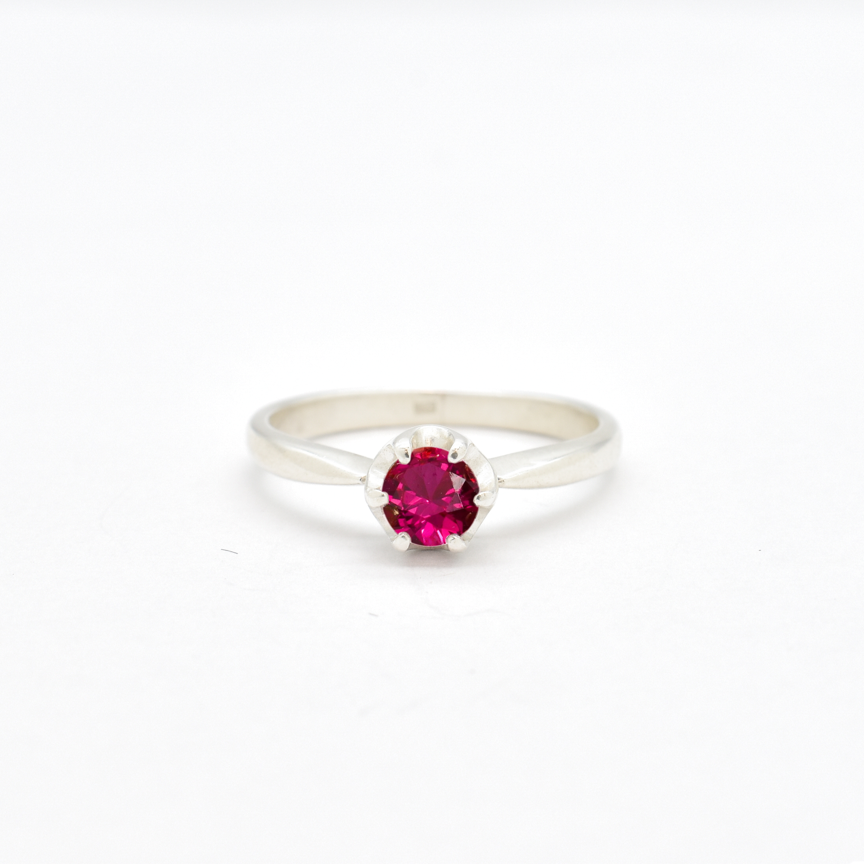 Charming 925 Sterling Silver Ruby Ring in Solitaire design, a flawless July birthstone gift representing elegance and strength.