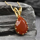 Gold Carnelian Pendant - Genuine Carnelian Necklace, Red Teardrop Pendant