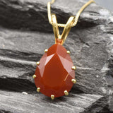 Gold Carnelian Pendant - Genuine Carnelian Necklace, Red Teardrop Pendant