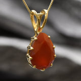 Gold Carnelian Pendant - Genuine Carnelian Necklace, Red Teardrop Pendant