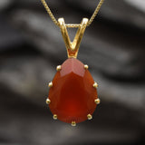 Gold Carnelian Pendant - Genuine Carnelian Necklace, Red Teardrop Pendant