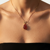 Gold Carnelian Pendant - Genuine Carnelian Necklace, Red Teardrop Pendant