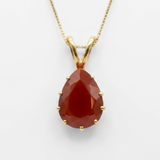 Gold Carnelian Pendant - Genuine Carnelian Necklace, Red Teardrop Pendant