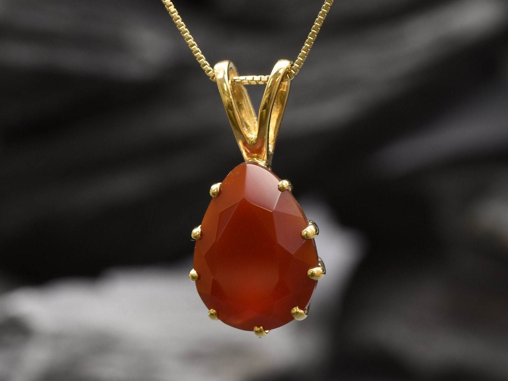 Gold Carnelian Pendant, Natural Carnelian Necklace, Gold Teardrop Pendant, Natural Gemstone, Genuine Carnelian Pendant, Gold Vermeil Pendant