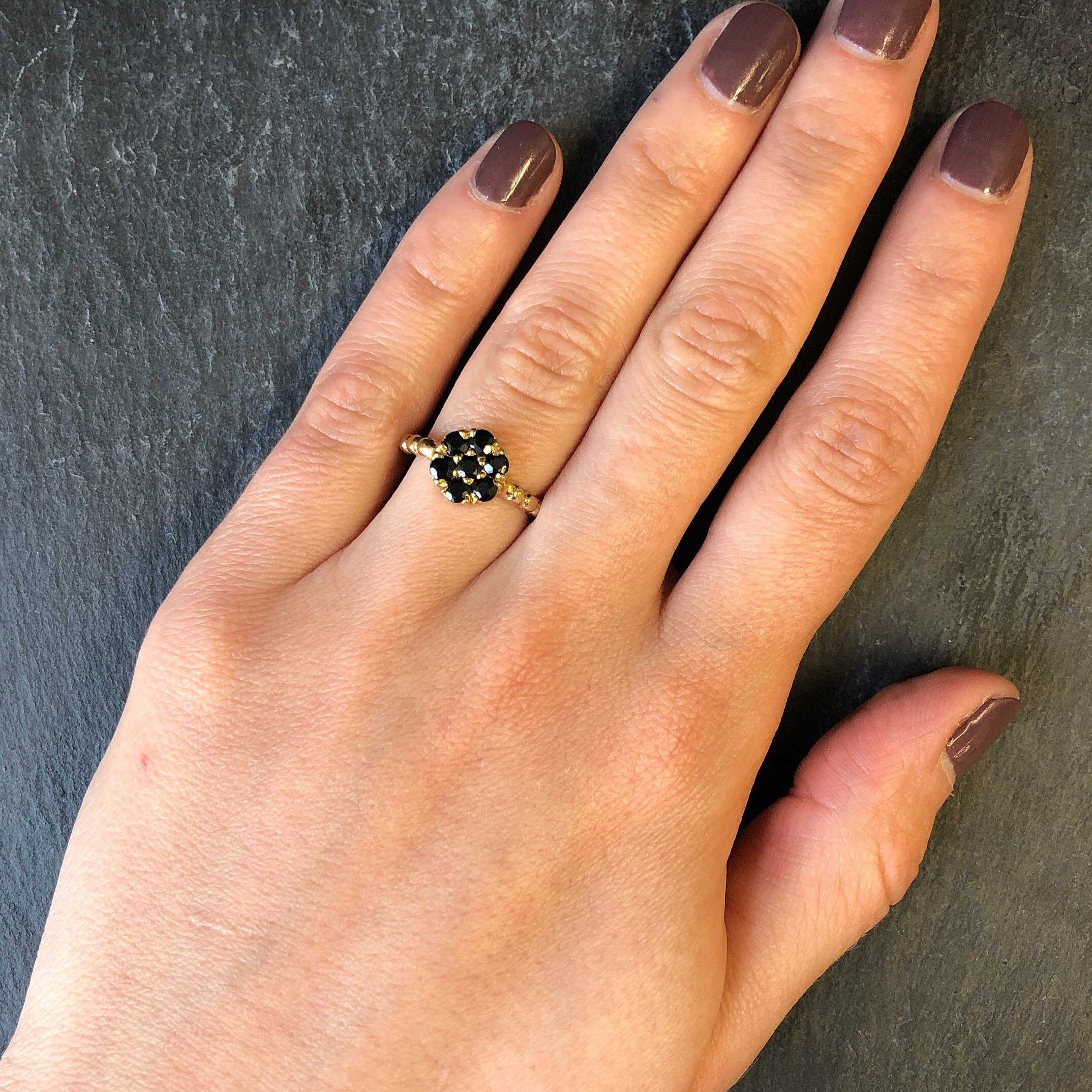Gold Onyx Ring, Black Flower Ring, Natural Onyx, Daisy Ring, Stackable Ring, Dainty Ring, Gold Flower Ring, Gold Plated Ring, Vermeil Ring