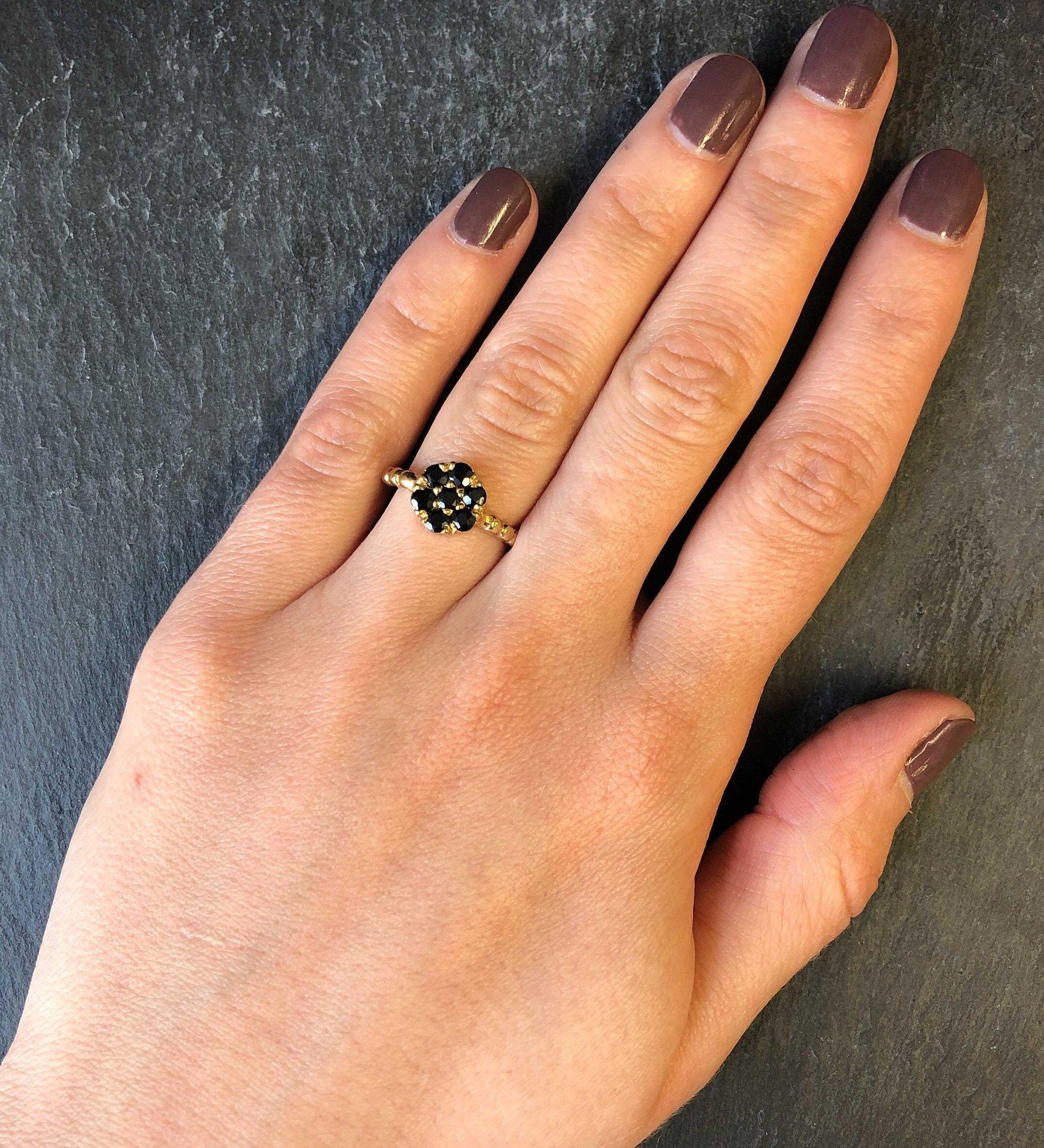 Gold Onyx Ring, Black Flower Ring, Natural Onyx, Daisy Ring, Stackable Ring, Dainty Ring, Gold Flower Ring, Gold Plated Ring, Vermeil Ring
