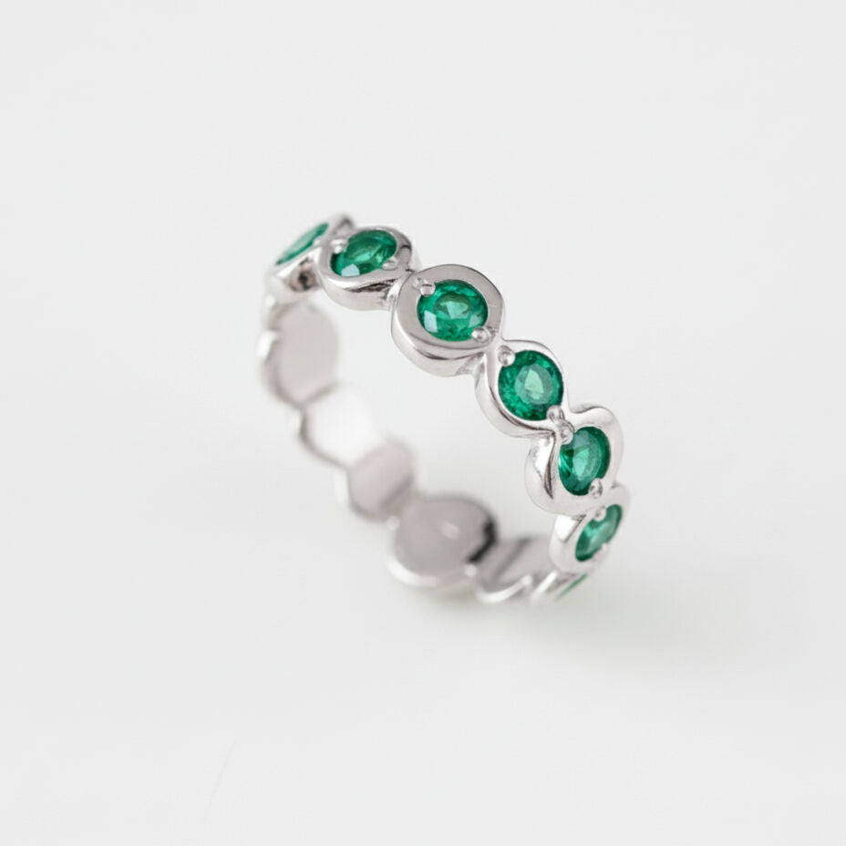 Created Emerald Ring made in 925 Sterling Silver with Round Created Green Emerald in Flush setting, May Birthstone gift idea, symbolizes, ideal for everyday wear and perfect for birthday gifting and special occasions.