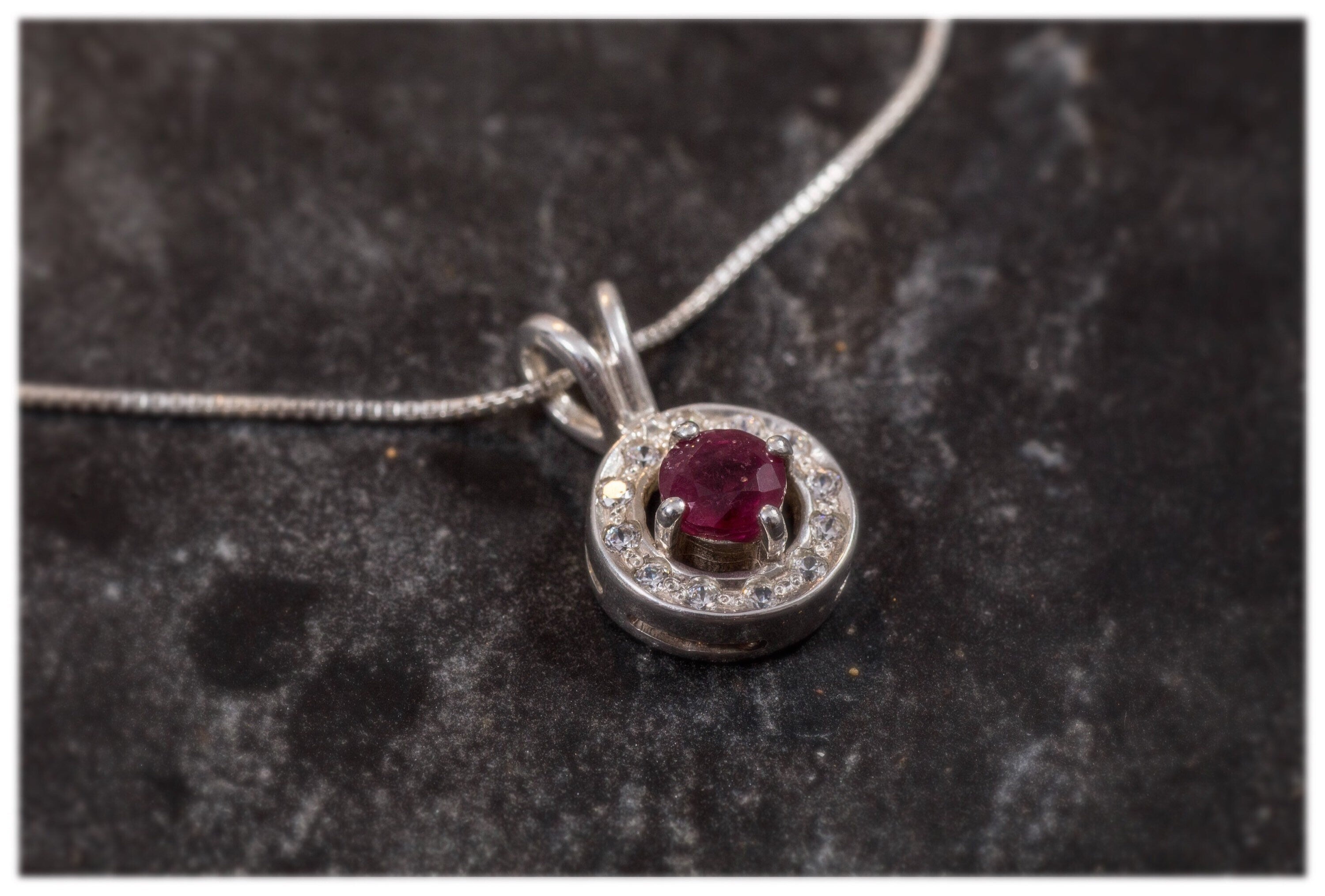 Natural Ruby Pendant made in 925 Sterling Silver with Round Natural Red Ruby in Halo setting, July Birthstone gift idea, symbolizes nobility, purity, and passion, ideal for everyday wear and perfect for birthday gifting and special occasions.